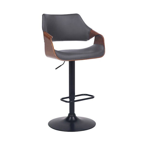 Armen Living Aspen Adjustable Swivel Gray Faux Leather and Walnut Wood Bar Stool with Black Base LCASBAWABLGR - main